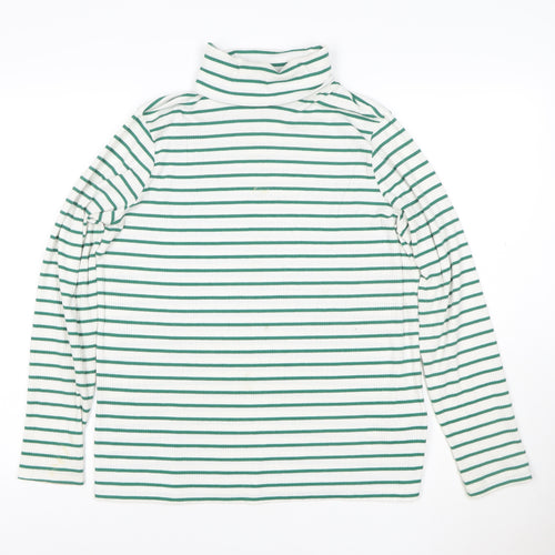 Marks and Spencer Women's White Green Stripe Roll Neck Top Size 18