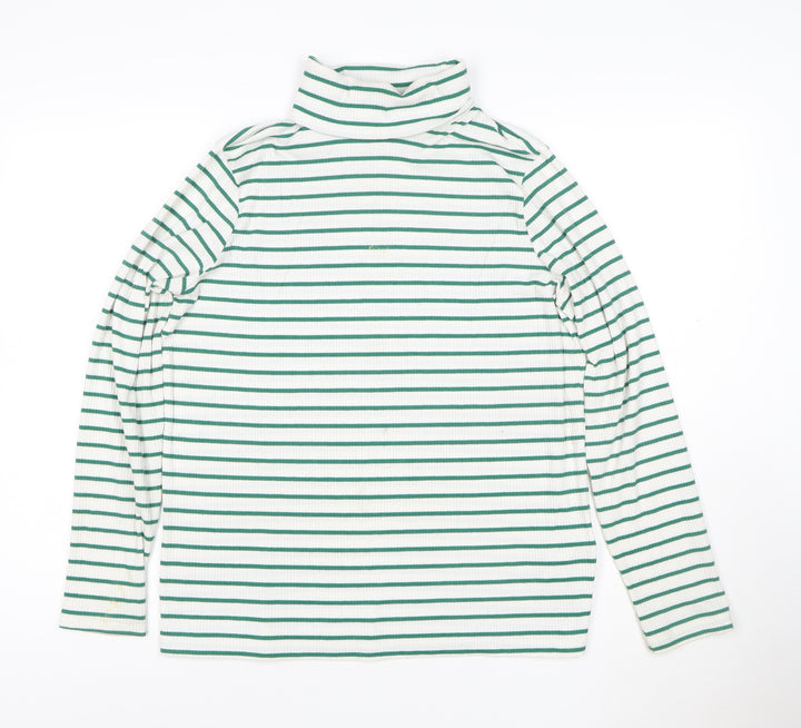 Marks and Spencer Women's White Green Stripe Roll Neck Top Size 18