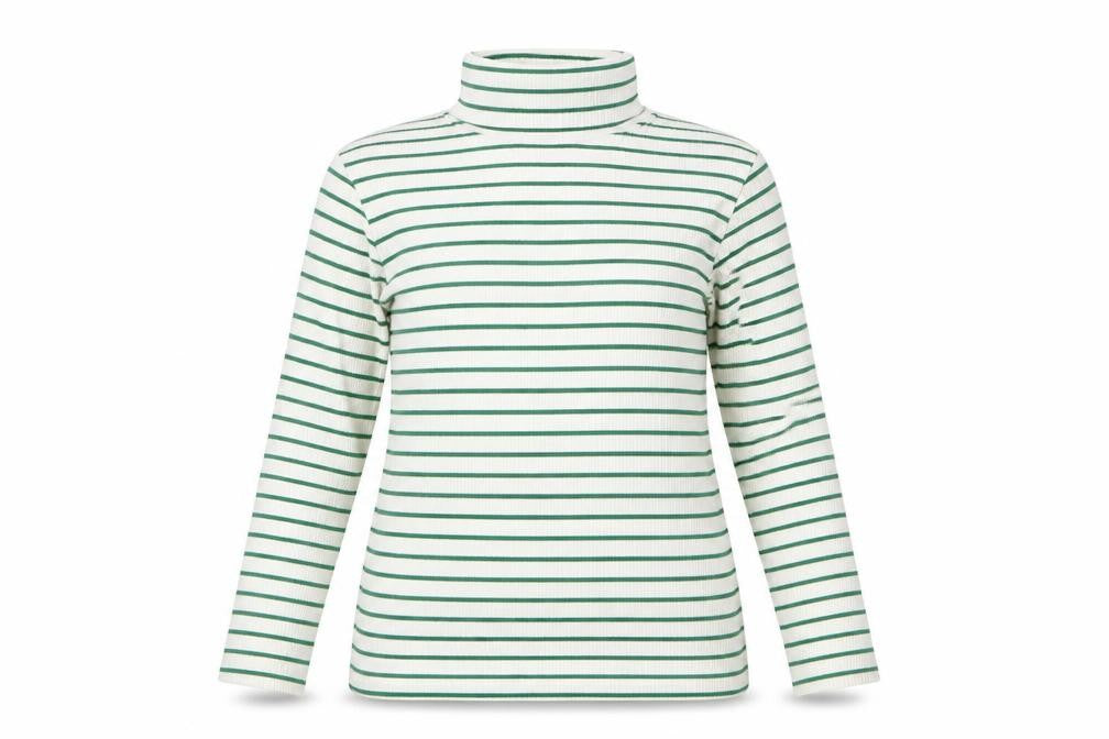 Front view of Marks & Spencer Women's White Green Stripe Roll Neck Top, size 18