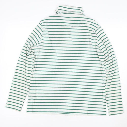 Marks and Spencer Women's White Green Stripe Roll Neck Top Size 18