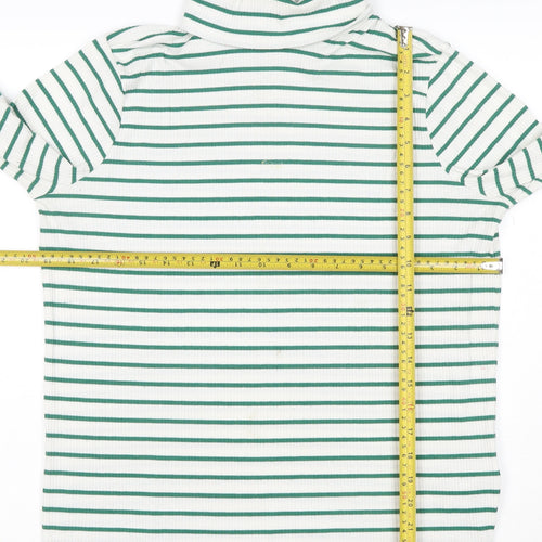Marks and Spencer Women's White Green Stripe Roll Neck Top Size 18