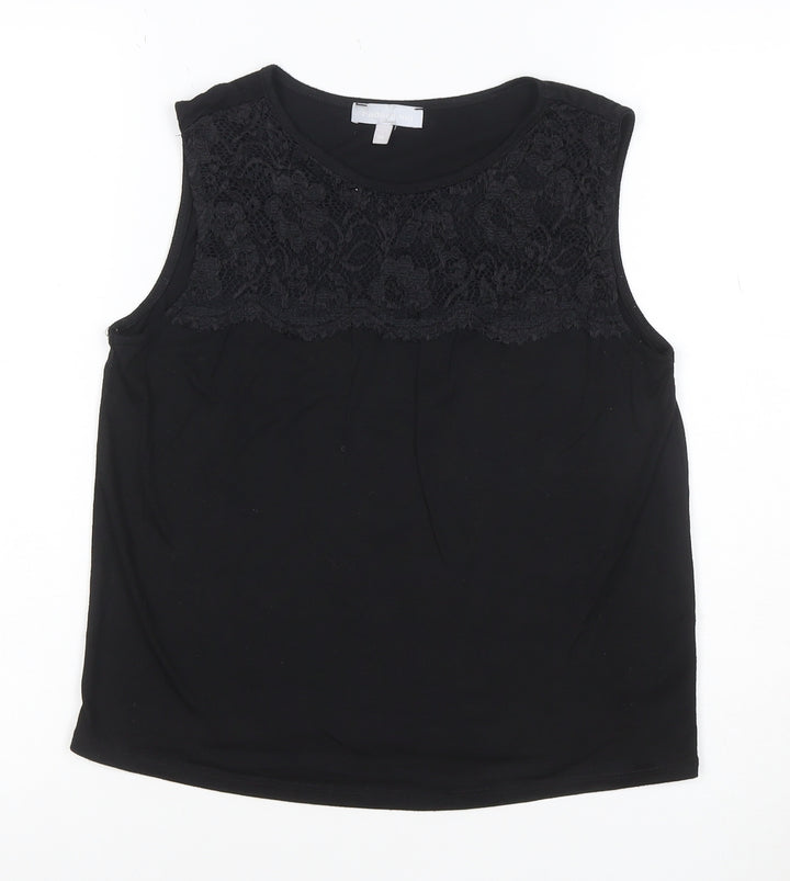 Red Herring Women’s Black Lace Panel Sleeveless Tank Top Size 12