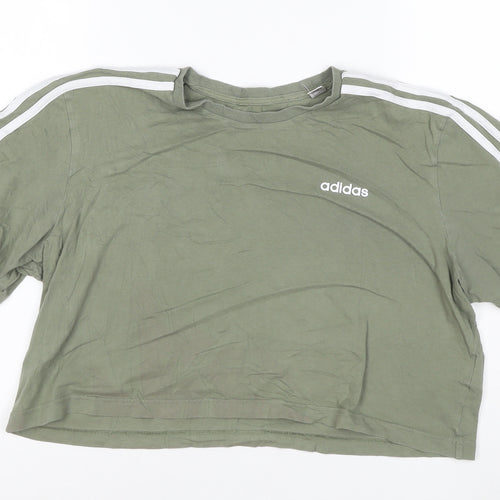 adidas Womens Green Cropped T-Shirt M Relaxed Fit Short Sleeve