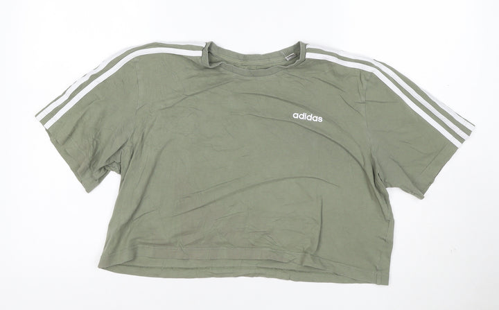 adidas Womens Green Cropped T-Shirt M Relaxed Fit Short Sleeve