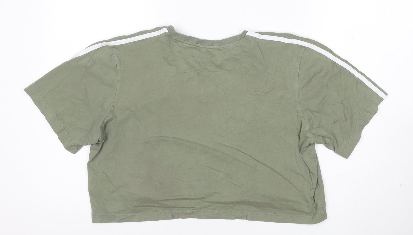 adidas Womens Green Cropped T-Shirt M Relaxed Fit Short Sleeve