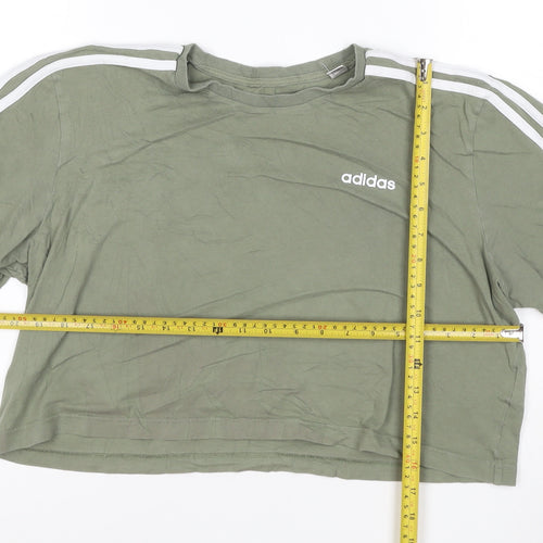 adidas Womens Green Cropped T-Shirt M Relaxed Fit Short Sleeve