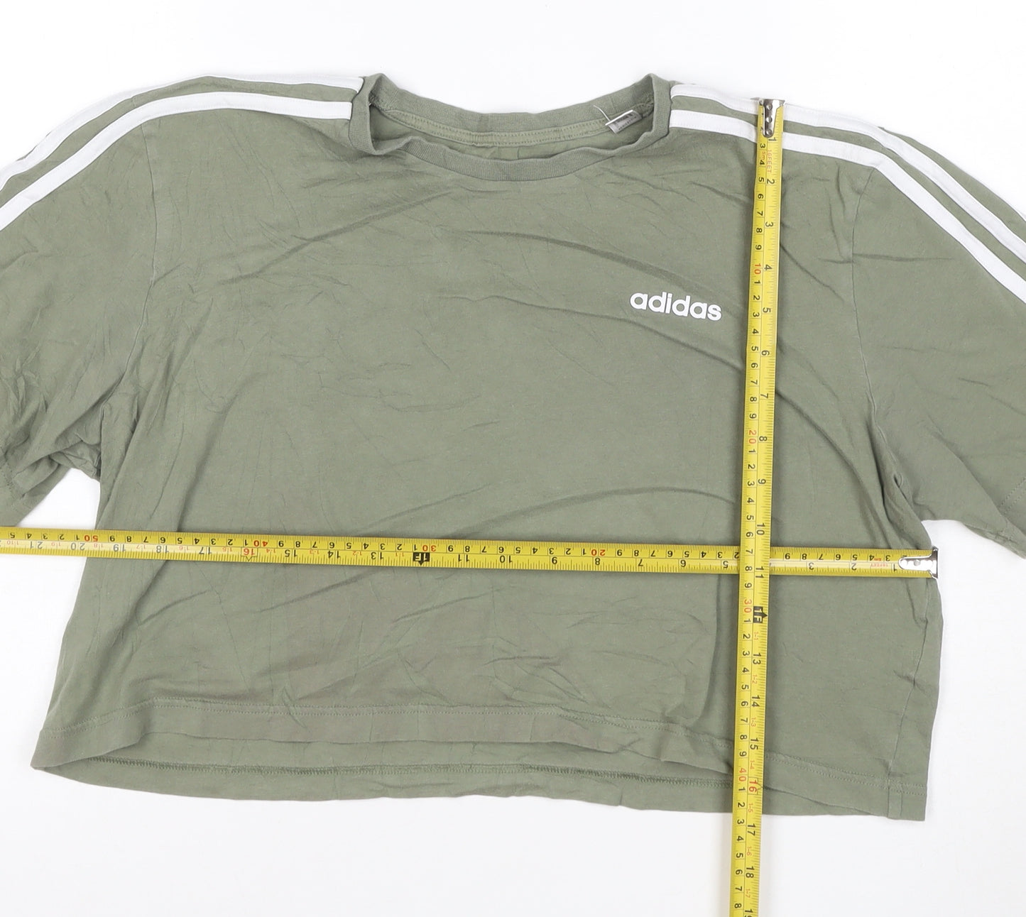 adidas Womens Green Cropped T-Shirt M Relaxed Fit Short Sleeve