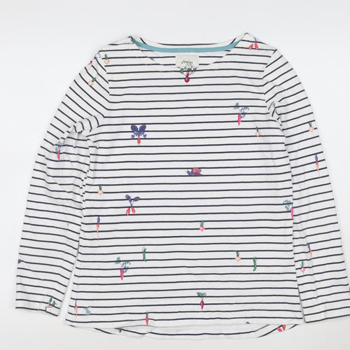 Joules Womens White Striped Long Sleeve Cotton T-Shirt Size 10
