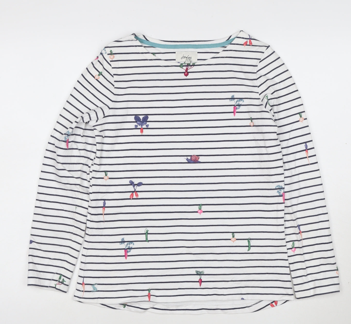 Joules Womens White Striped Long Sleeve Cotton T-Shirt Size 10