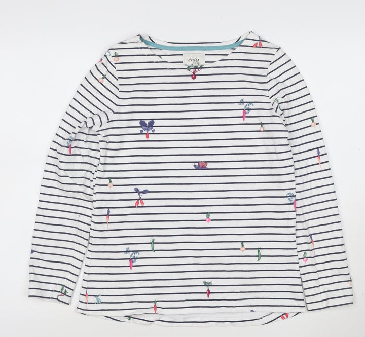 Joules Womens White Striped Long Sleeve Cotton T-Shirt Size 10