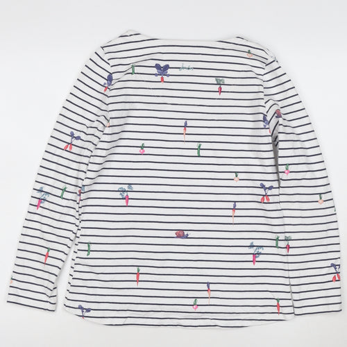 Joules Womens White Striped Long Sleeve Cotton T-Shirt Size 10