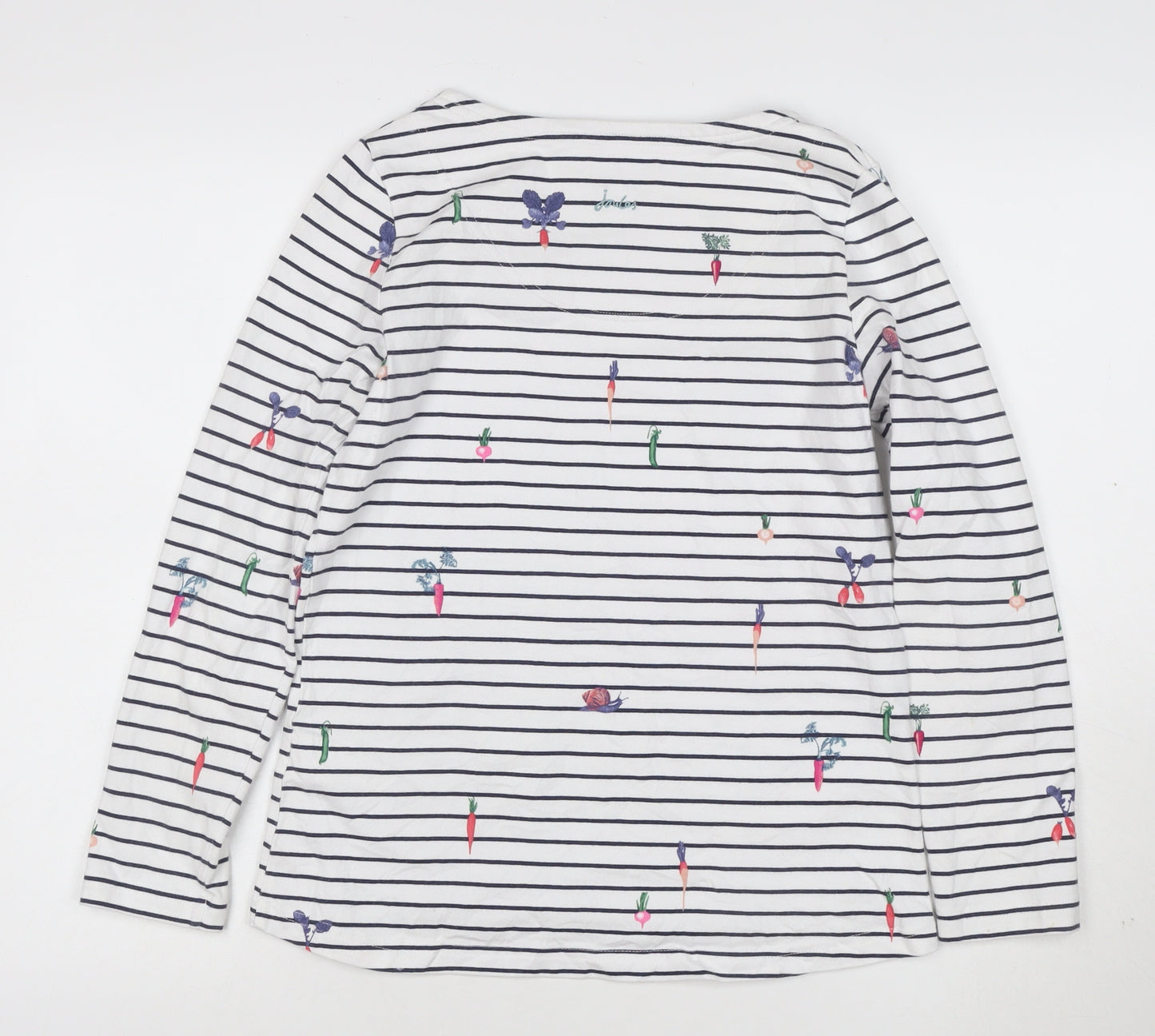 Joules Womens White Striped Long Sleeve Cotton T-Shirt Size 10
