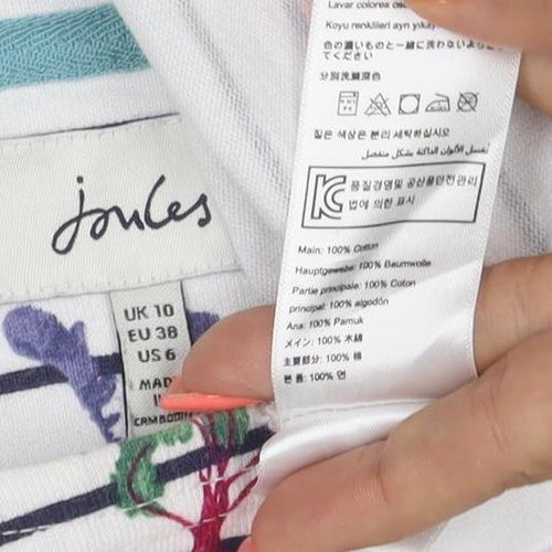 Joules Womens White Striped Long Sleeve Cotton T-Shirt Size 10