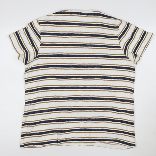 Folk Women’s Beige and Navy Striped Short Sleeve Cotton T-Shirt Size M