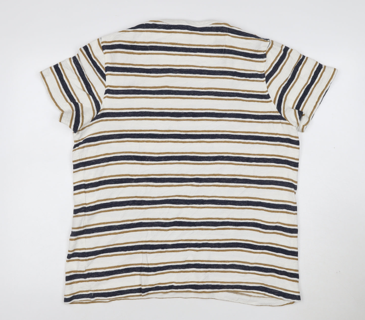 Folk Women’s Beige and Navy Striped Short Sleeve Cotton T-Shirt Size M