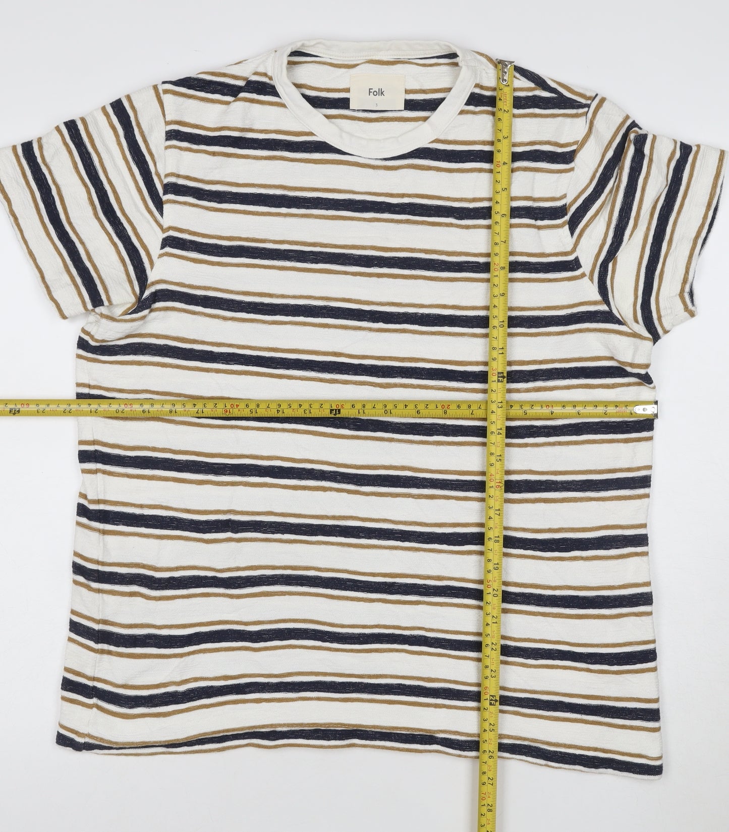Folk Women’s Beige and Navy Striped Short Sleeve Cotton T-Shirt Size M