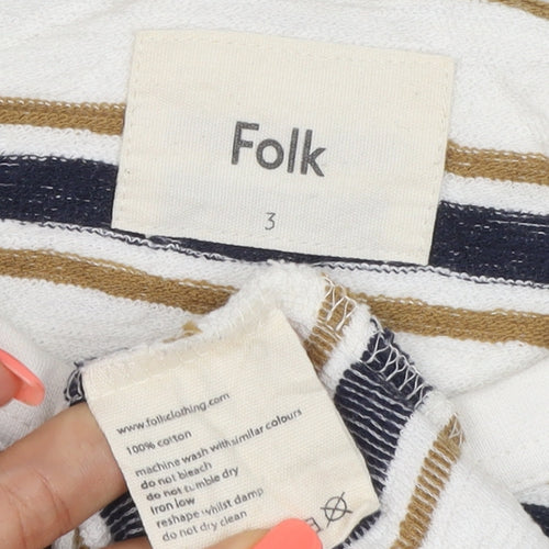 Folk Women’s Beige and Navy Striped Short Sleeve Cotton T-Shirt Size M