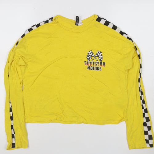 H&M Divided Women's Yellow Cropped Long Sleeve Racing T-Shirt - Size S