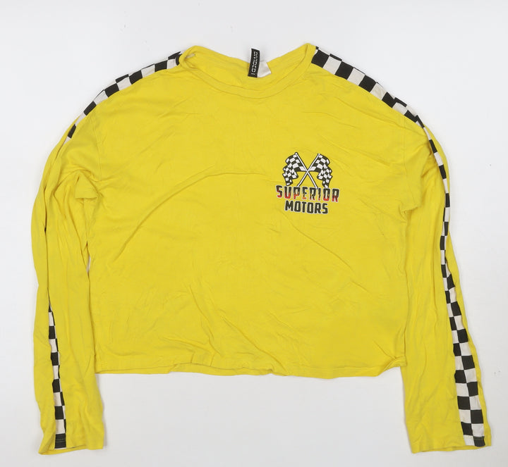 H&M Divided Women's Yellow Cropped Long Sleeve Racing T-Shirt - Size S