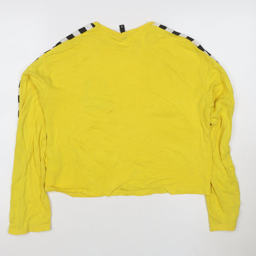 H&M Divided Women's Yellow Cropped Long Sleeve Racing T-Shirt - Size S