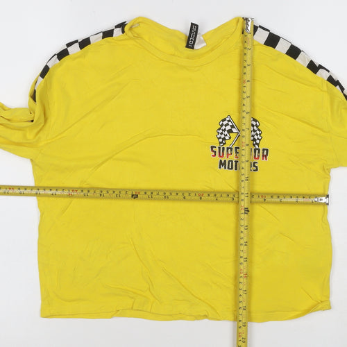 H&M Divided Women's Yellow Cropped Long Sleeve Racing T-Shirt - Size S