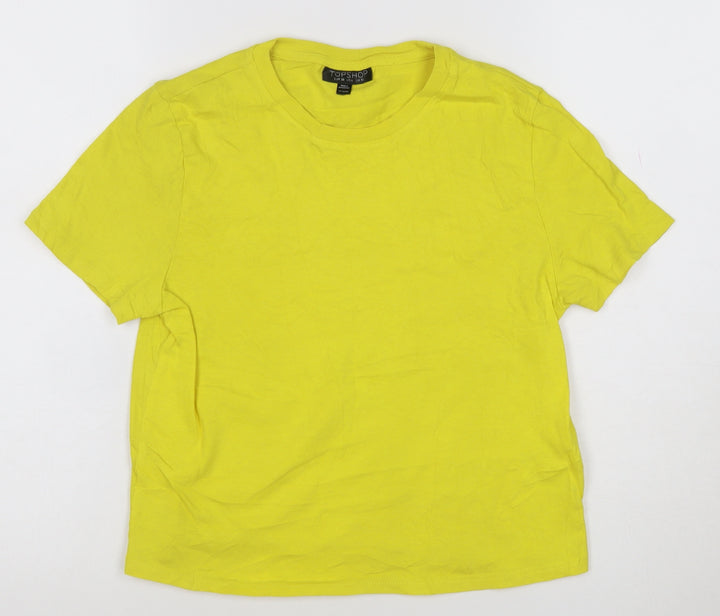 Topshop Women’s Yellow Cotton Crew Neck Short Sleeve T-Shirt Size 10