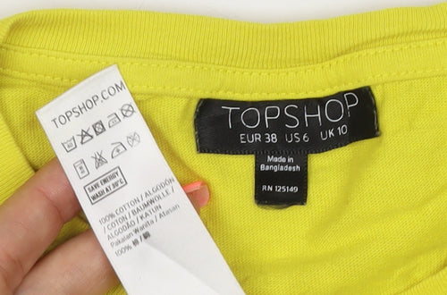 Topshop Women’s Yellow Cotton Crew Neck Short Sleeve T-Shirt Size 10