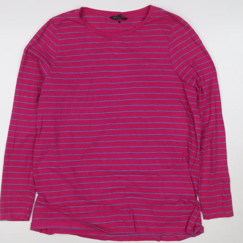 Marks and Spencer Women's Pink Striped Long Sleeve Cotton T-Shirt Size 18