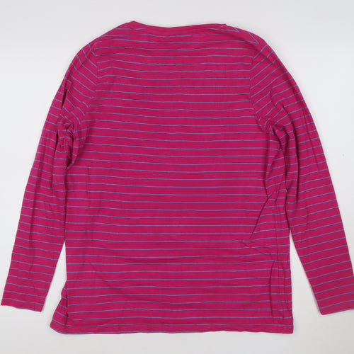 Marks and Spencer Women's Pink Striped Long Sleeve Cotton T-Shirt Size 18