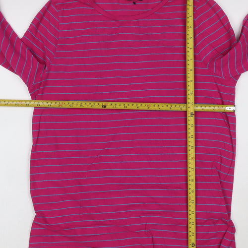 Marks and Spencer Women's Pink Striped Long Sleeve Cotton T-Shirt Size 18