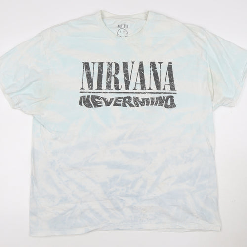 Nirvana Nevermind Men's 2XL Blue Tie-Dye Band T-Shirt 100% Cotton