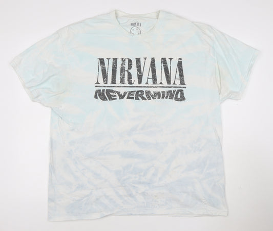 Nirvana Nevermind Men's 2XL Blue Tie-Dye Band T-Shirt 100% Cotton
