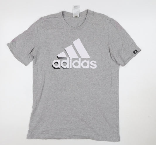 Adidas Men's Grey Crew Neck Short Sleeve Graphic T-Shirt Size M
