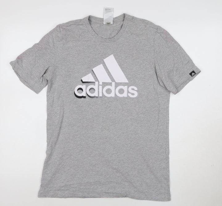Adidas Men's Grey Crew Neck Short Sleeve Graphic T-Shirt Size M