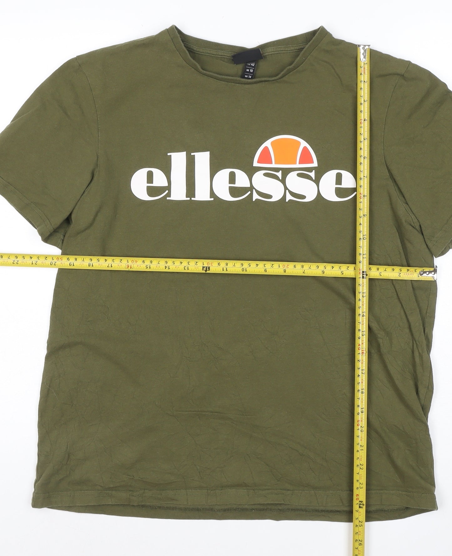 Ellesse Womens Green Cotton Short Sleeve Basic T-Shirt UK 14