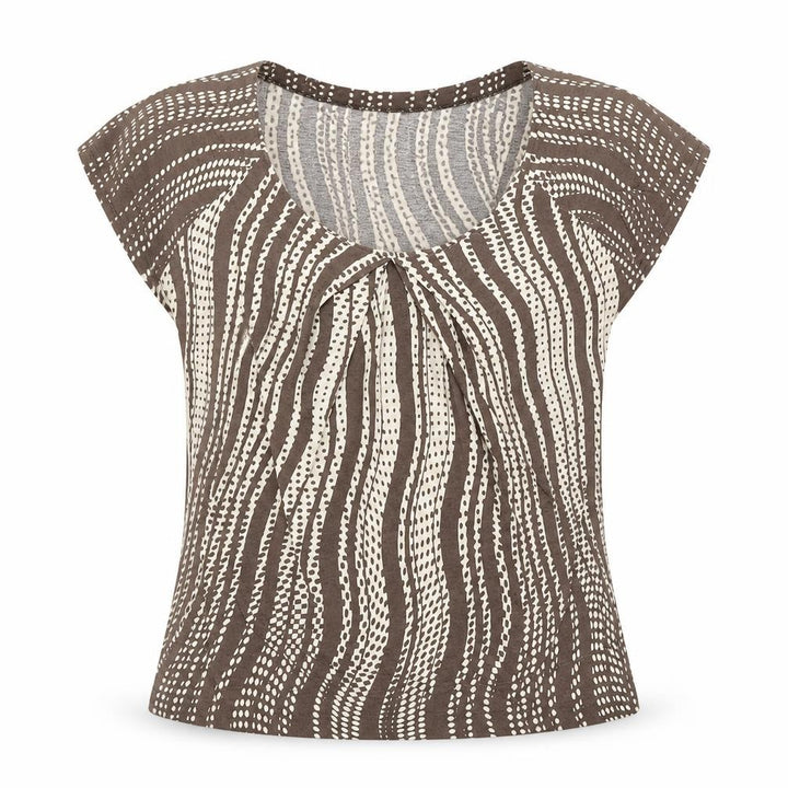 Calvin Klein Women Brown Beige Patterned 100% Cotton Scoop Neck T-Shirt M