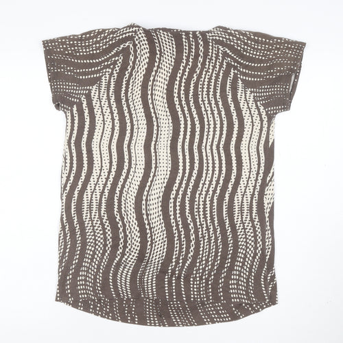 Calvin Klein Women Brown Beige Patterned 100% Cotton Scoop Neck T-Shirt M