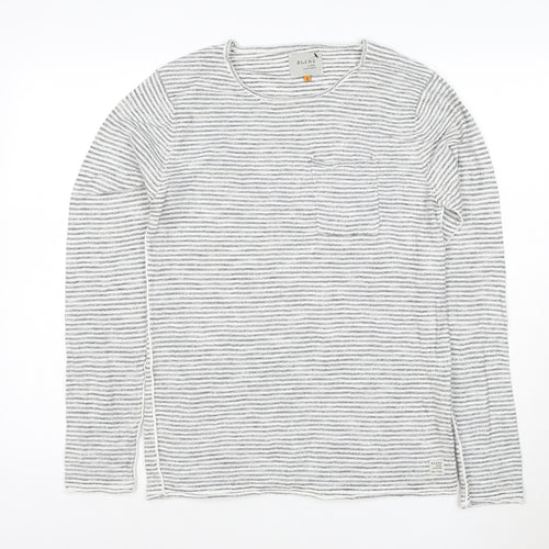 Blend Unisex Grey Striped Long Sleeve Cotton T-Shirt Size S