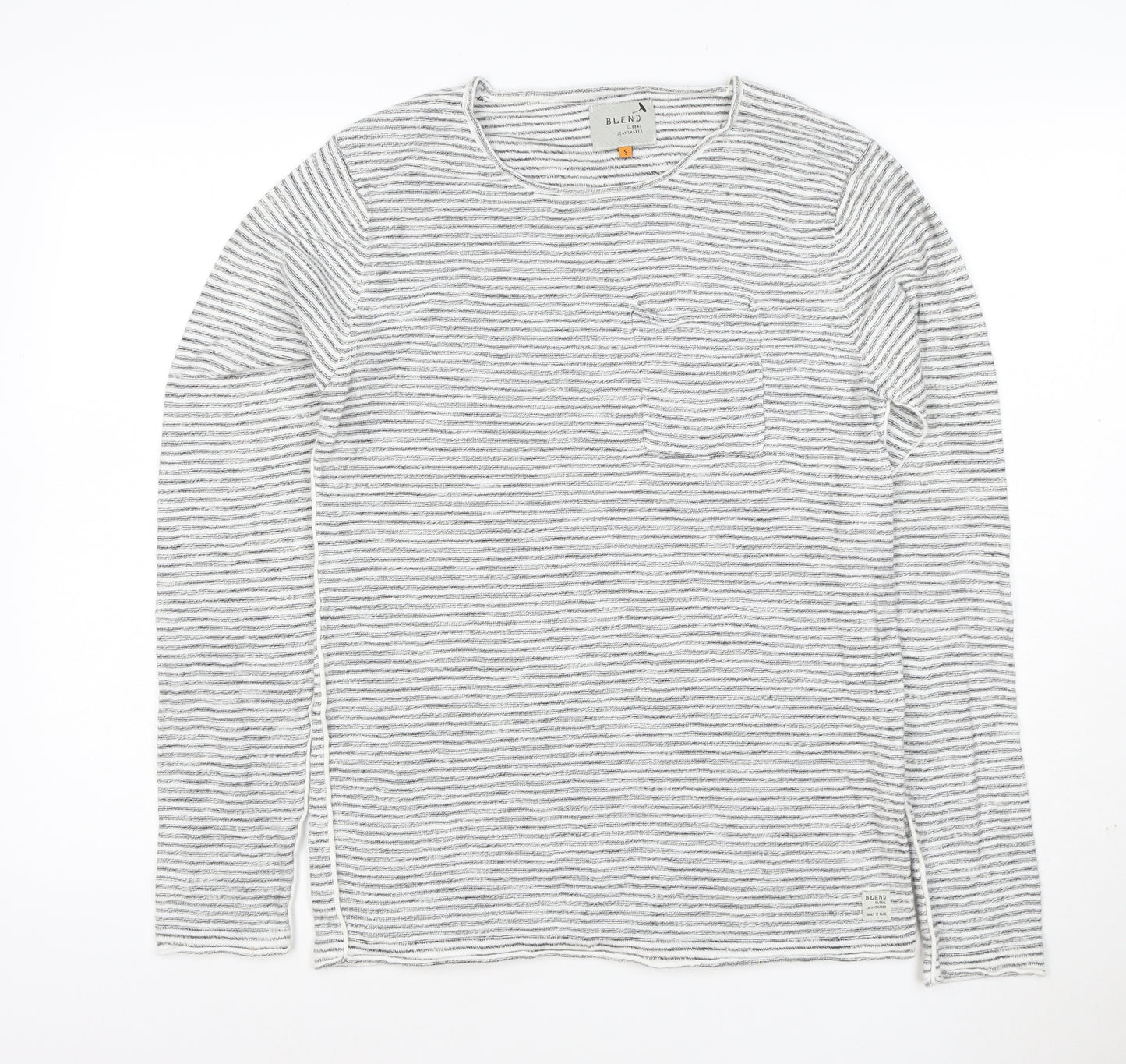 Blend Unisex Grey Striped Long Sleeve Cotton T-Shirt Size S
