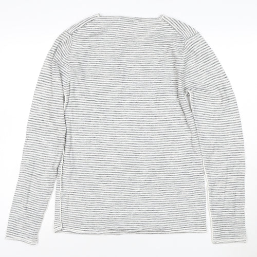 Blend Unisex Grey Striped Long Sleeve Cotton T-Shirt Size S