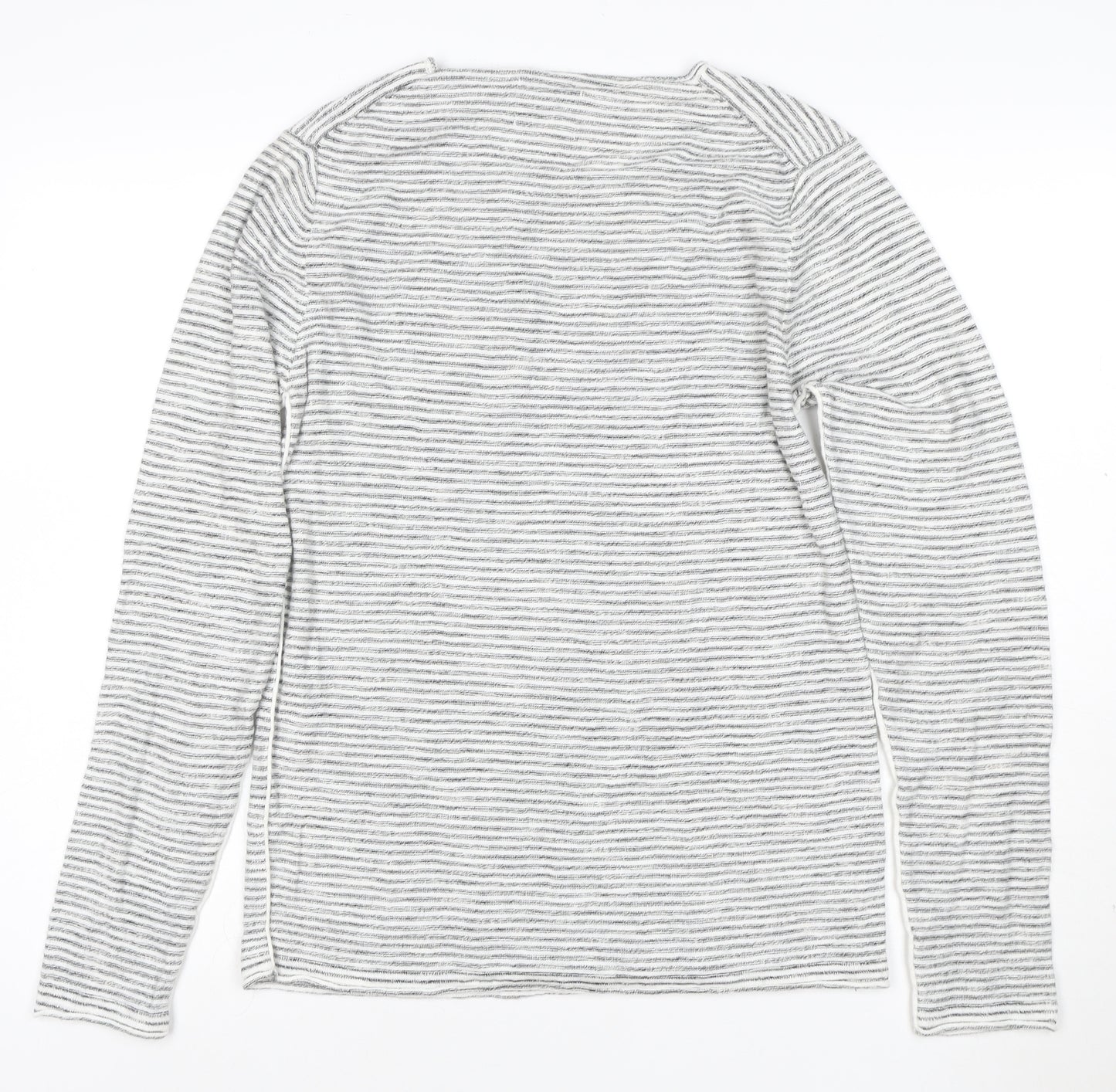 Blend Unisex Grey Striped Long Sleeve Cotton T-Shirt Size S