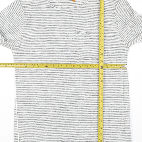 Blend Unisex Grey Striped Long Sleeve Cotton T-Shirt Size S