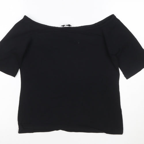 Warehouse Women’s Black Off Shoulder Cotton Jersey Top Size 14