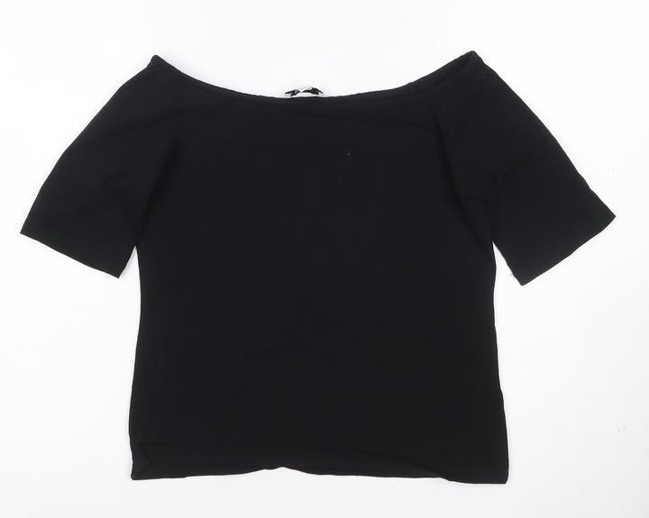 Warehouse Women’s Black Off Shoulder Cotton Jersey Top Size 14