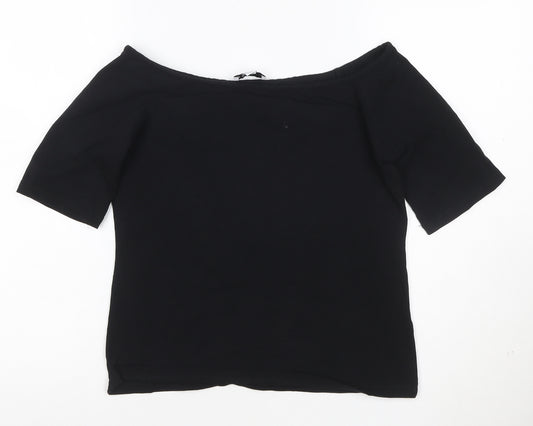 Warehouse Women’s Black Off Shoulder Cotton Jersey Top Size 14