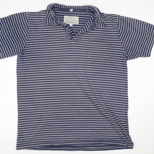 Authentic British Design Men's Blue Striped Cotton Polo Shirt L