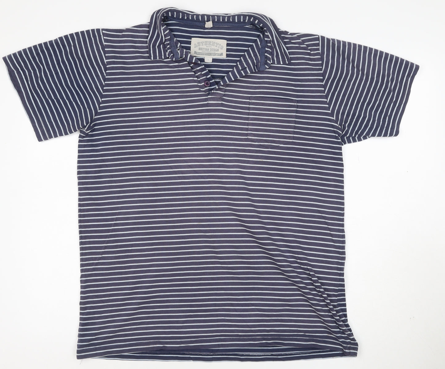 Authentic British Design Men's Blue Striped Cotton Polo Shirt L