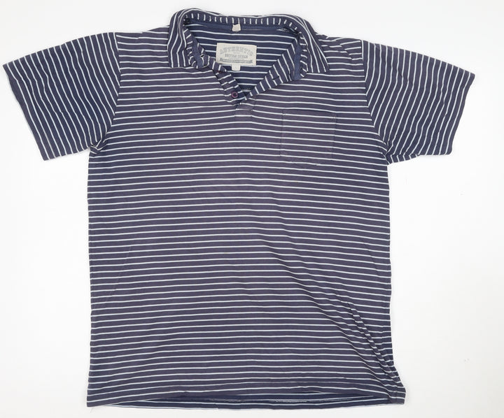 Authentic British Design Men's Blue Striped Cotton Polo Shirt L