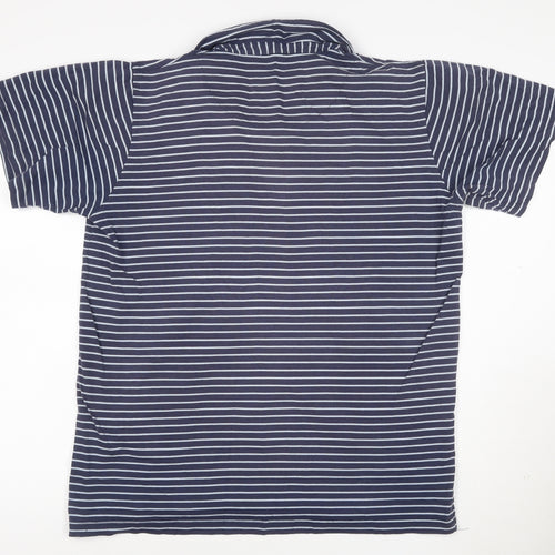 Authentic British Design Men's Blue Striped Cotton Polo Shirt L