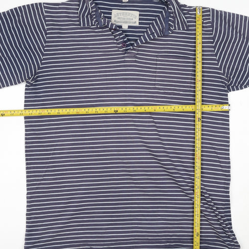 Authentic British Design Men's Blue Striped Cotton Polo Shirt L